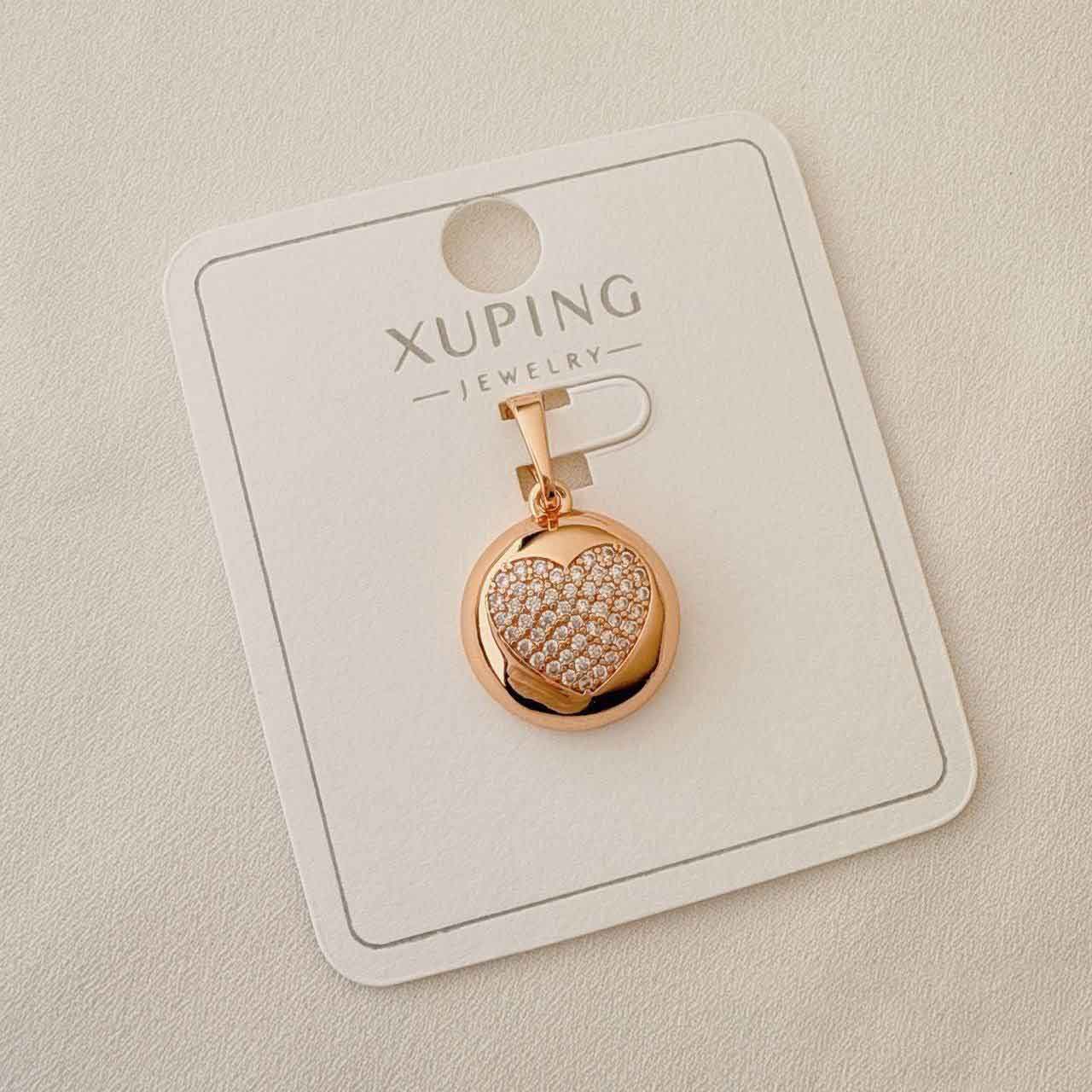 پلاک قلب نگیندار طلایی ژوپینگ (XUPING) آویز گرد طلایی طرح قلب نگیندار برند XUPING